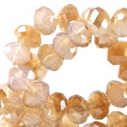 Faceted glass beads 8x6mm rondelle Silk white opal - Rose gold diamond coating